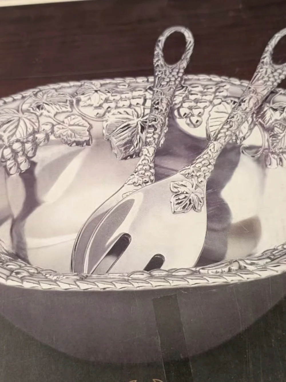 Lenox Grape Weave Silver Salad Bowl with Matching Serving Spoons